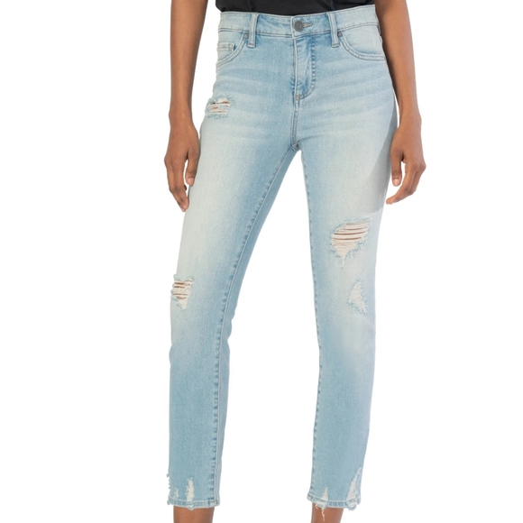 KUT from the Kloth Reese Fab Ab Ripped High Waist Ankle Straight Leg Jeans - Picture 1 of 3